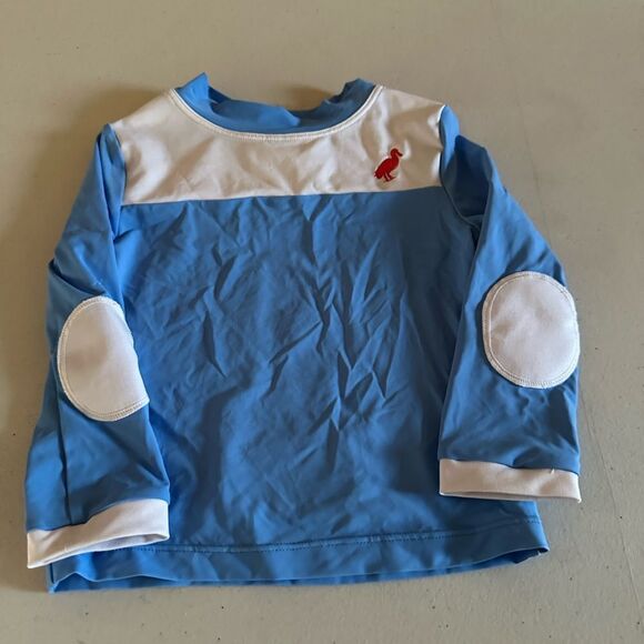 Beaufort Bonnet Blue and White Long Sleeve Swim top with Red Logo